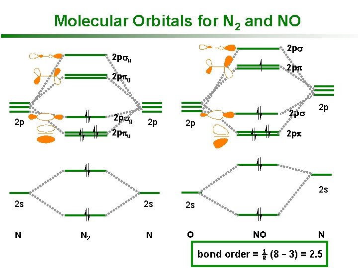 Molecular Orbitals for N 2 and NO 2 psu 2 ppg 2 psg 2