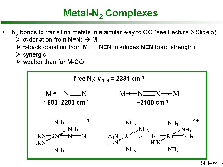 Metal-N 2 Complexes • N 2 bonds to transition metals in a similar way