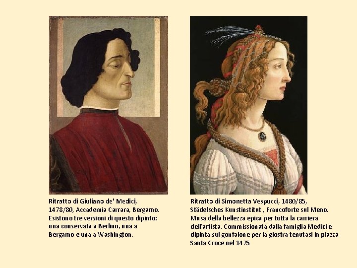 Ritratto di Giuliano de' Medici, 1478/80, Accademia Carrara, Bergamo. Esistono tre versioni di questo Ritratto di Giuliano de' Medici, 1478/80, Accademia Carrara, Bergamo. Esistono tre versioni di questo