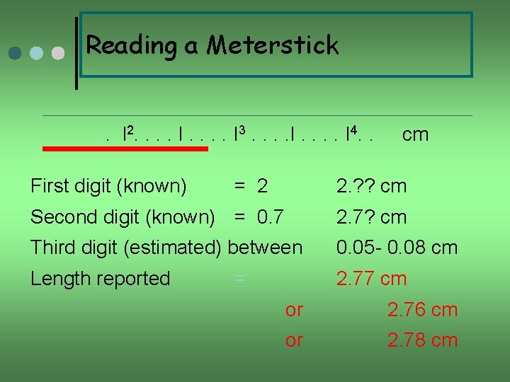 Reading a Meterstick. l 2. . . . I 3. . . . I