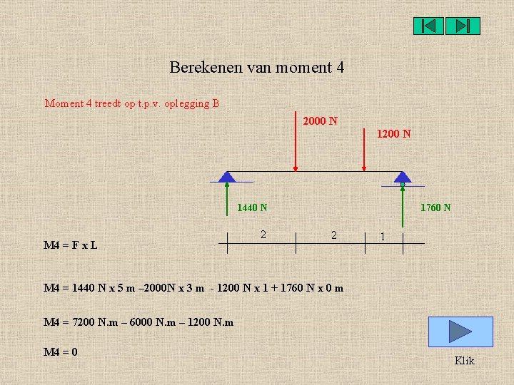 Berekenen van moment 4 Moment 4 treedt op t. p. v. oplegging B 2000