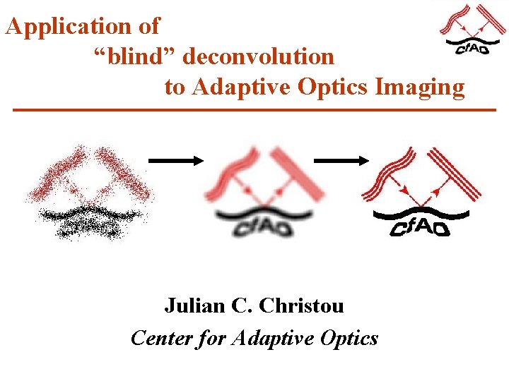 Application of “blind” deconvolution to Adaptive Optics Imaging Julian C. Christou Center for Adaptive