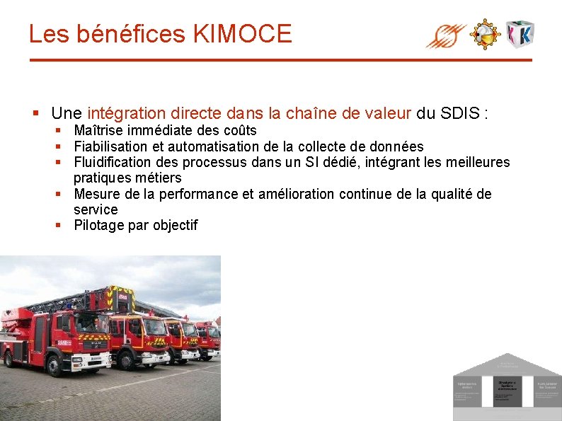 Les bénéfices KIMOCE § Une intégration directe dans la chaîne de valeur du SDIS