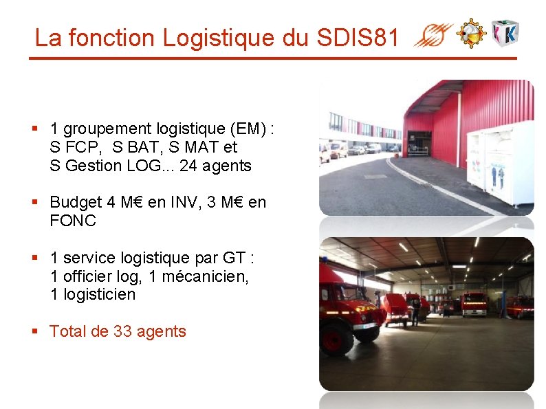 La fonction Logistique du SDIS 81 § 1 groupement logistique (EM) : S FCP,