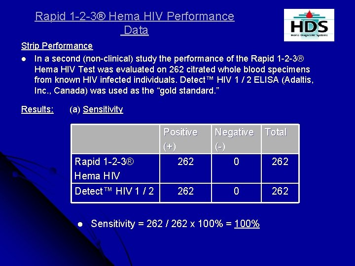 Rapid 1 -2 -3® Hema HIV Performance Data Strip Performance l In a second