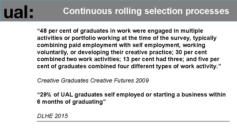 Continuous rolling selection processes “ 48 per cent of graduates in work were engaged
