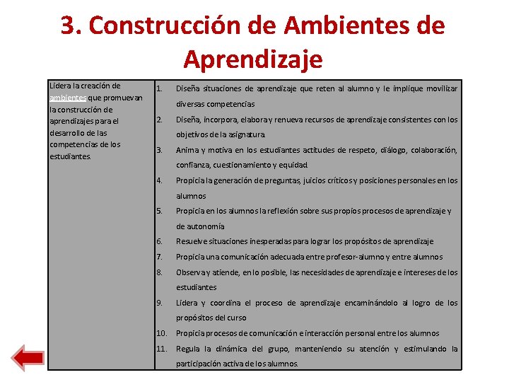 3. Construcción de Ambientes de Aprendizaje Lidera la creación de ambientes que promuevan la 3. Construcción de Ambientes de Aprendizaje Lidera la creación de ambientes que promuevan la