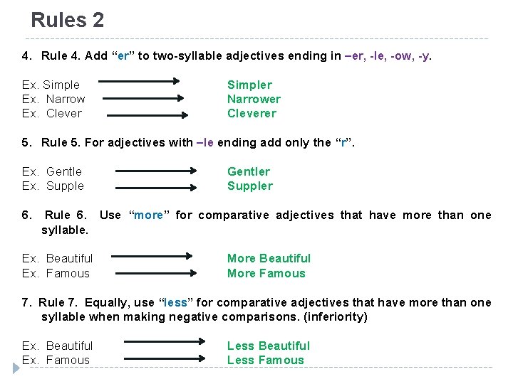 Rules 2 4. Rule 4. Add “er” to two-syllable adjectives ending in –er, -le,