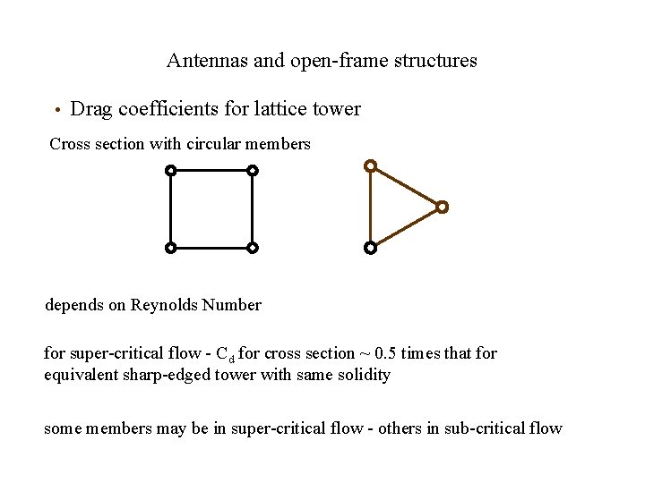 Antennas and open-frame structures • Drag coefficients for lattice tower Cross section with circular