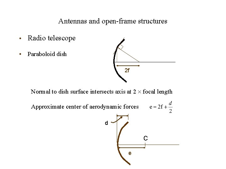 Antennas and open-frame structures • Radio telescope • Paraboloid dish 2 f Normal to