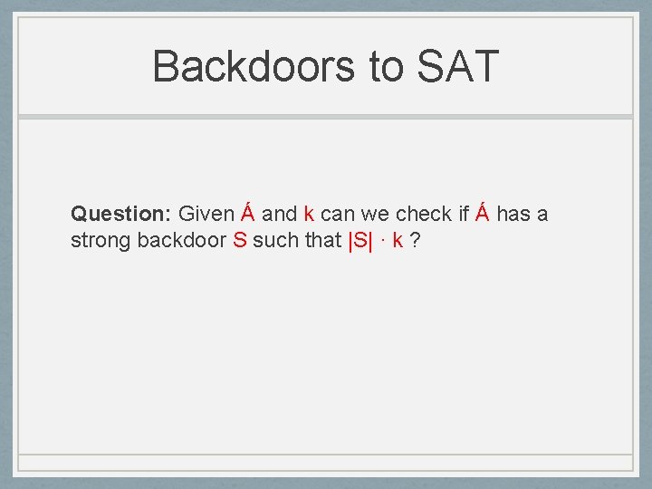 Backdoors to SAT Question: Given Á and k can we check if Á has