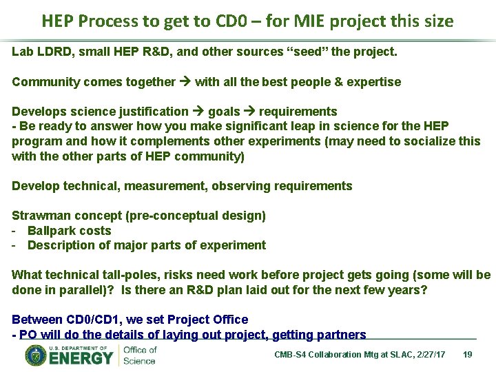 HEP Process to get to CD 0 – for MIE project this size Lab