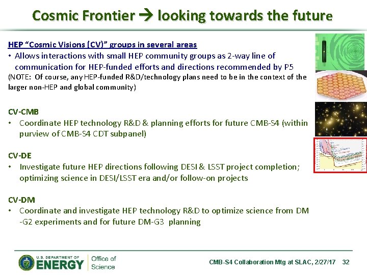 Cosmic Frontier looking towards the future HEP “Cosmic Visions (CV)” groups in several areas