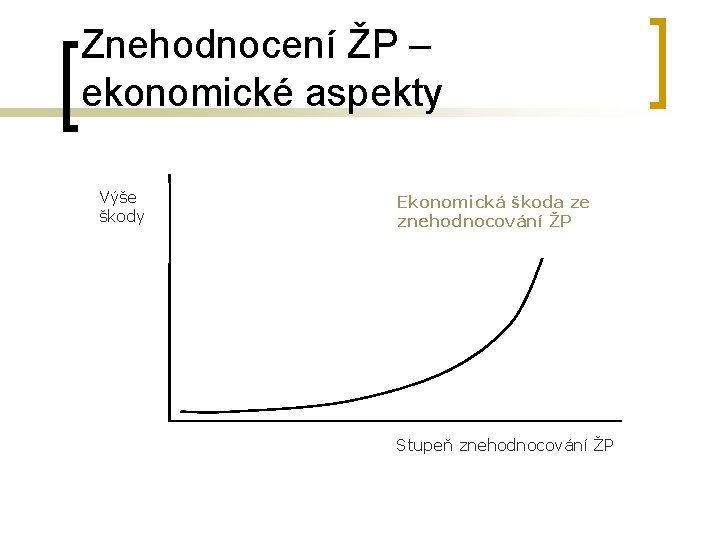 Znehodnocení ŽP – ekonomické aspekty Výše škody Ekonomická škoda ze znehodnocování ŽP Stupeň znehodnocování