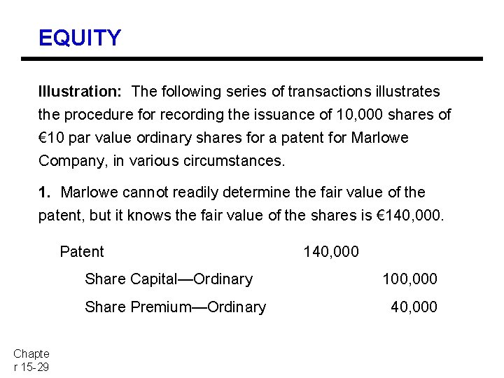 EQUITY Illustration: The following series of transactions illustrates the procedure for recording the issuance