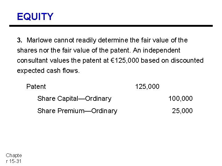 EQUITY 3. Marlowe cannot readily determine the fair value of the shares nor the