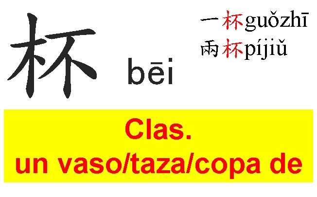 杯 bēi 一杯guǒzhī 兩杯píjiǔ Clas. un vaso/taza/copa de 杯 bēi 一杯guǒzhī 兩杯píjiǔ Clas. un vaso/taza/copa de