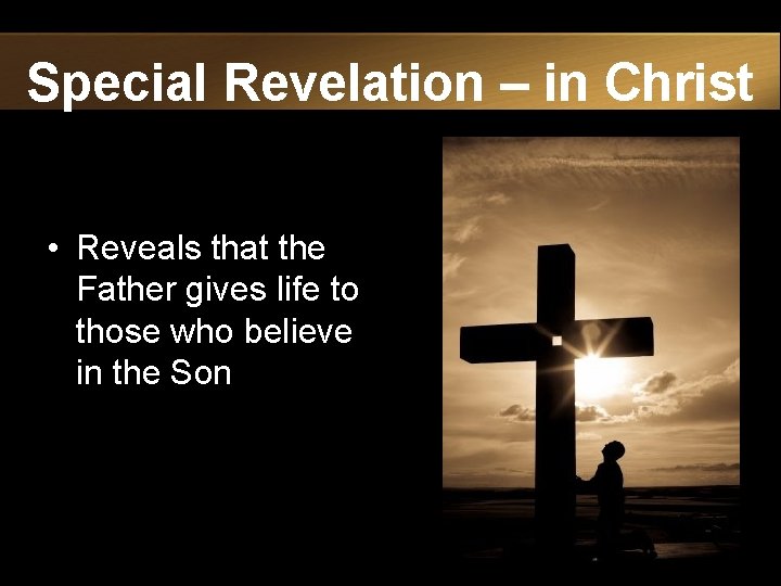 Special Revelation – in Christ • Reveals that the Father gives life to those