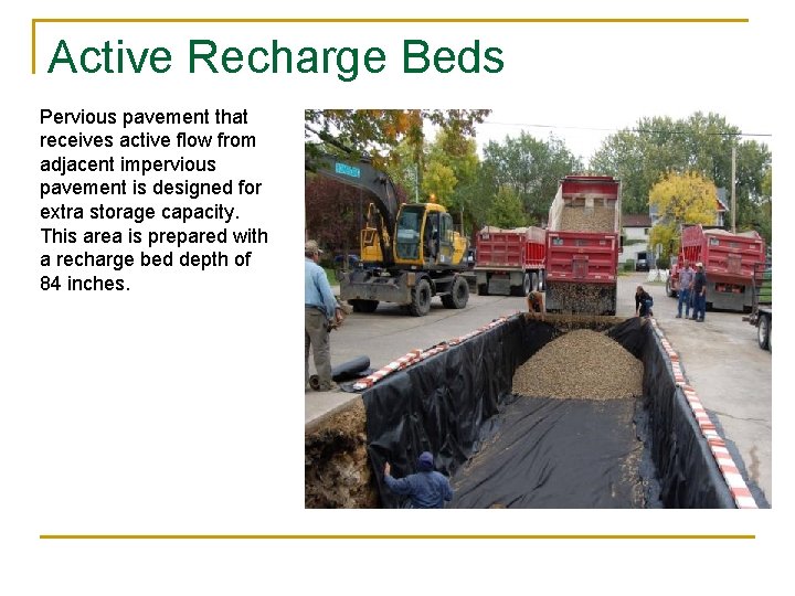 Active Recharge Beds Pervious pavement that receives active flow from adjacent impervious pavement is Active Recharge Beds Pervious pavement that receives active flow from adjacent impervious pavement is