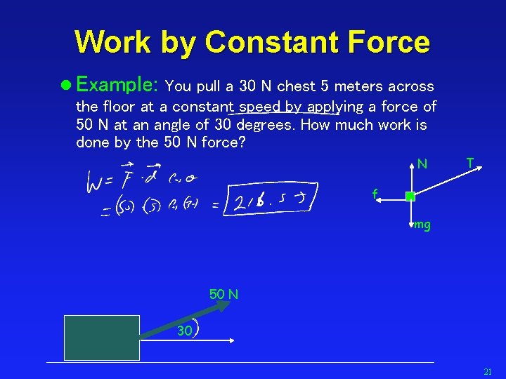 Work by Constant Force l Example: You pull a 30 N chest 5 meters