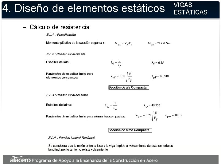 4. Diseño de elementos estáticos – Cálculo de resistencia VIGAS ESTÁTICAS 