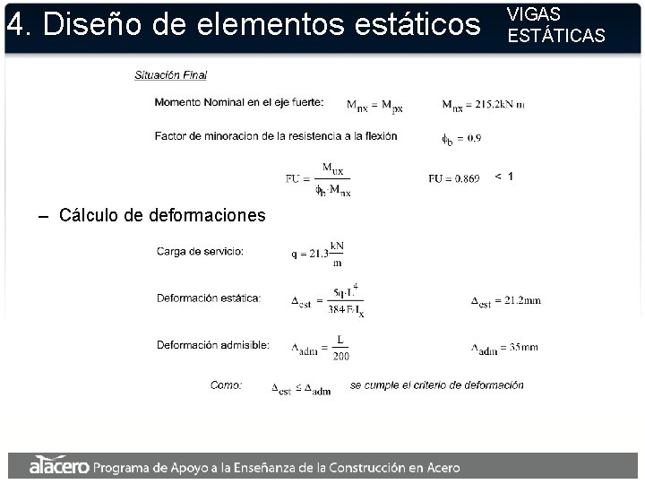 4. Diseño de elementos estáticos – Cálculo de deformaciones VIGAS ESTÁTICAS 