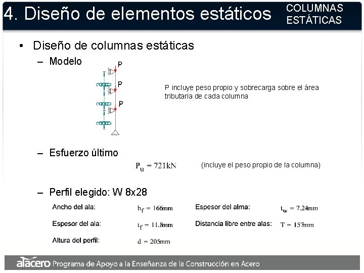 4. Diseño de elementos estáticos COLUMNAS ESTÁTICAS • Diseño de columnas estáticas – Modelo