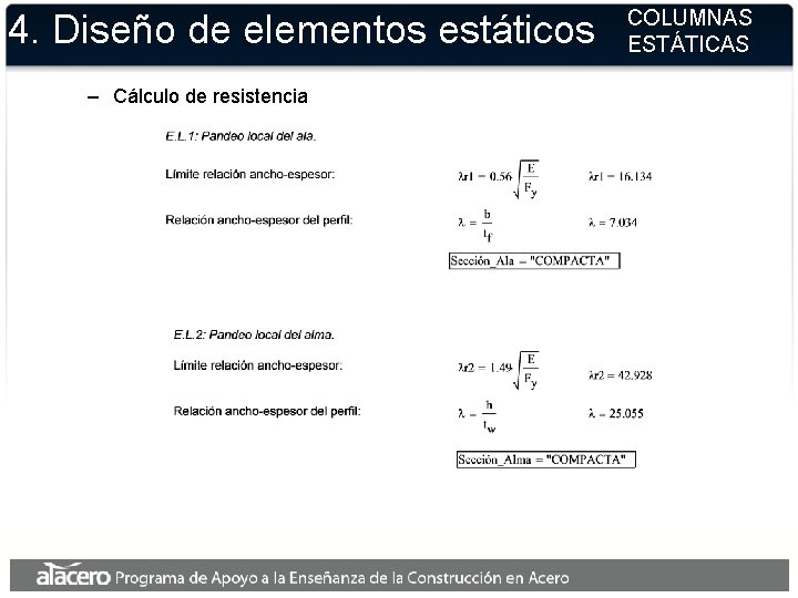4. Diseño de elementos estáticos – Cálculo de resistencia COLUMNAS ESTÁTICAS 