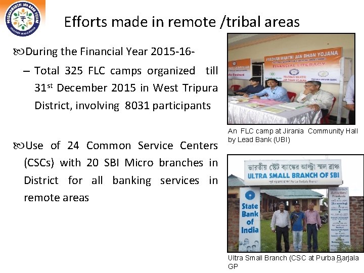 Efforts made in remote /tribal areas During the Financial Year 2015 -16– Total 325