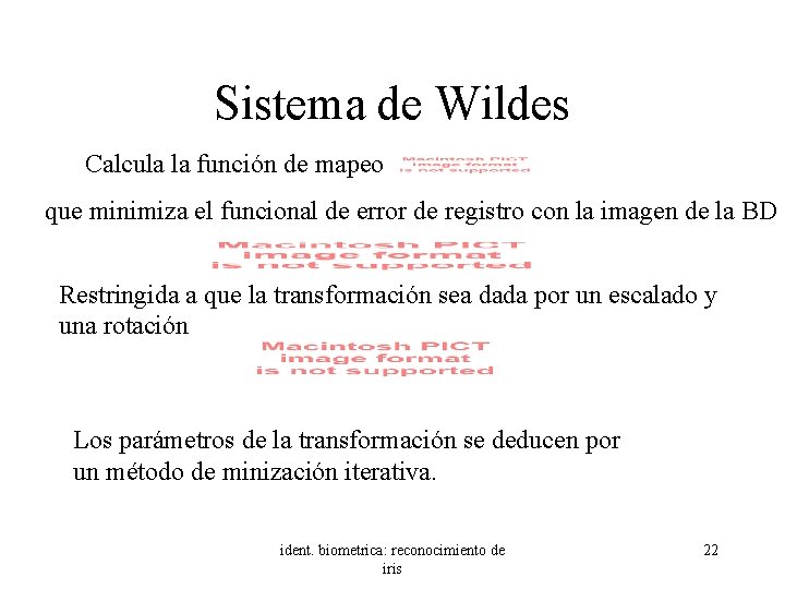 Sistema de Wildes Calcula la función de mapeo que minimiza el funcional de error