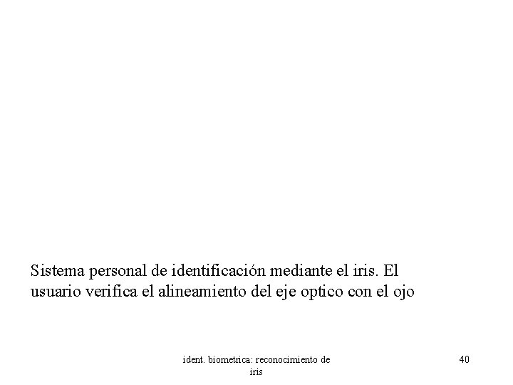 Sistema personal de identificación mediante el iris. El usuario verifica el alineamiento del eje