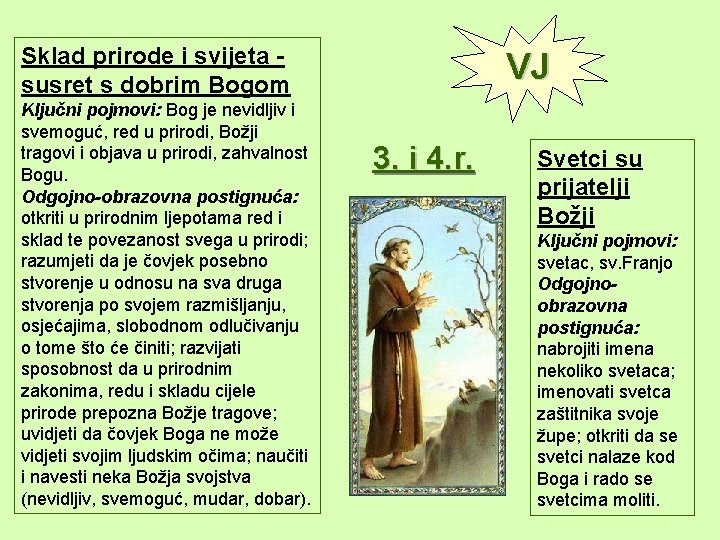 Sklad prirode i svijeta susret s dobrim Bogom Ključni pojmovi: Bog je nevidljiv i