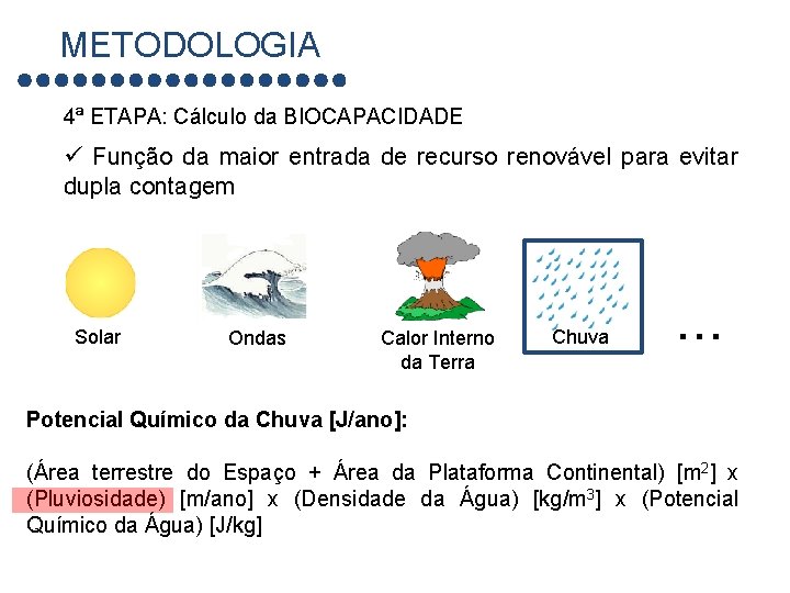 METODOLOGIA 4ª ETAPA: Cálculo da BIOCAPACIDADE ü Função da maior entrada de recurso renovável