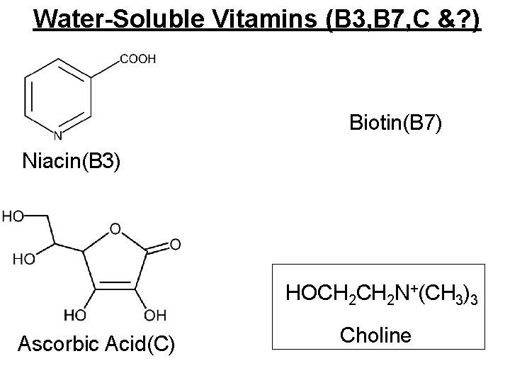 Water-Soluble Vitamins (B 3, B 7, C &? ) Biotin(B 7) Niacin(B 3) HOCH