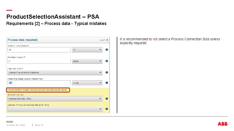 — Product. Selection. Assistant – PSA Requirements [2] – Process data - Typical mistakes