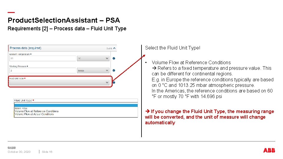 — Product. Selection. Assistant – PSA Requirements [2] – Process data – Fluid Unit