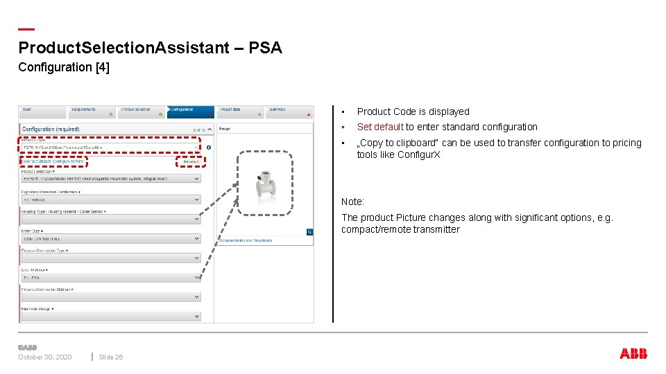 — Product. Selection. Assistant – PSA Configuration [4] • Product Code is displayed •