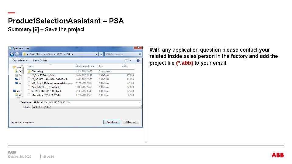 — Product. Selection. Assistant – PSA Summary [6] – Save the project With any