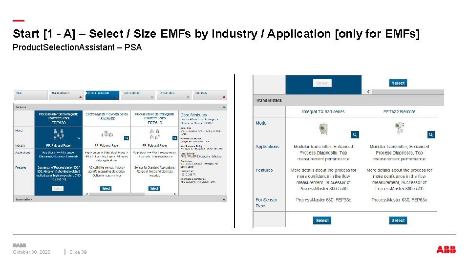 — Start [1 - A] – Select / Size EMFs by Industry / Application