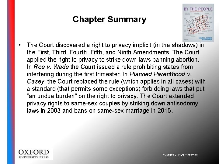 Chapter Summary • The Court discovered a right to privacy implicit (in the shadows)