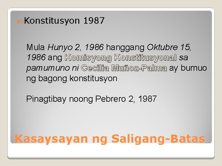  Konstitusyon 1987 Mula Hunyo 2, 1986 hanggang Oktubre 15, 1986 ang Komisyong Konstitusyonal