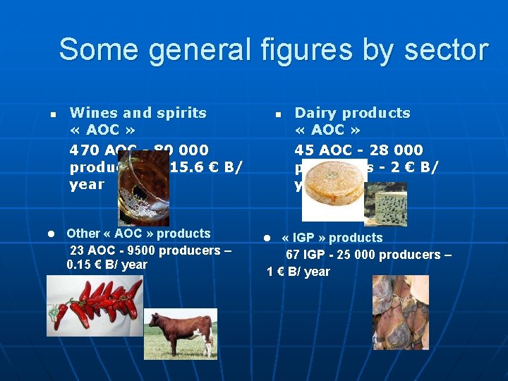 Some general figures by sector n l Wines and spirits « AOC » 470