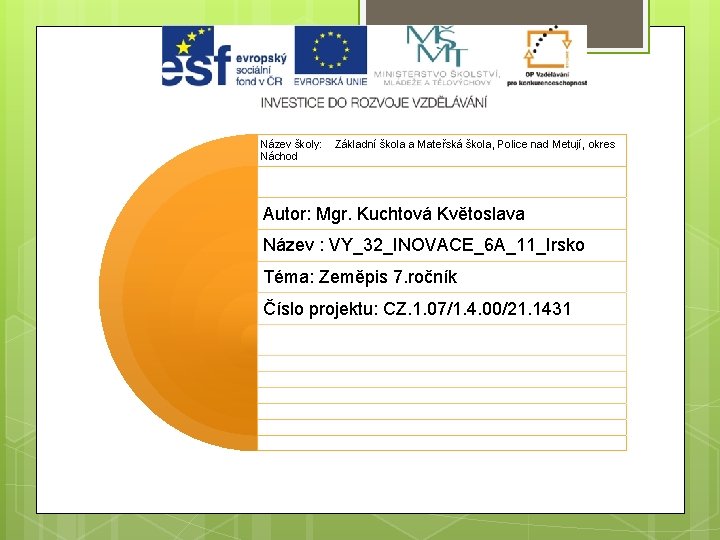 Název školy: Základní škola a Mateřská škola, Police nad Metují, okres Náchod Autor: Mgr.