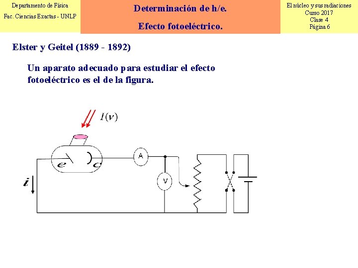 Departamento de Física Fac. Ciencias Exactas - UNLP Determinación de h/e. Efecto fotoeléctrico. Elster