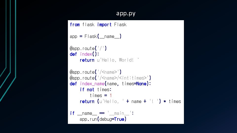 app. py from flask import Flask app = Flask(__name__) @app. route('/') def index(): return