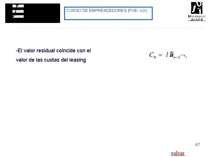 CURSO DE EMPRENDEDORES (FUE- UJI) -El valor residual coincide con el valor de las CURSO DE EMPRENDEDORES (FUE- UJI) -El valor residual coincide con el valor de las