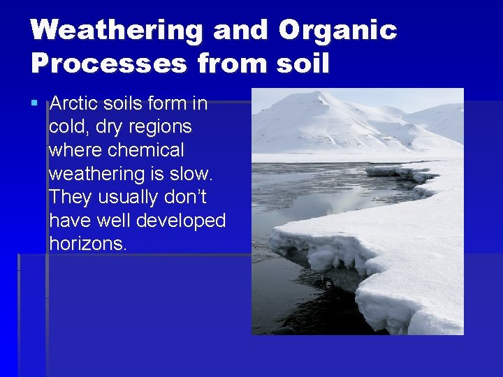 Weathering and Organic Processes from soil § Arctic soils form in cold, dry regions