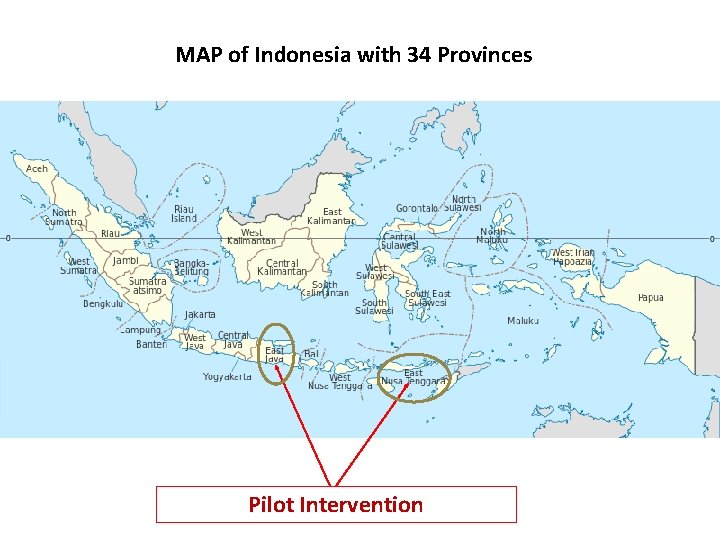 MAP of Indonesia with 34 Provinces Pilot Intervention 