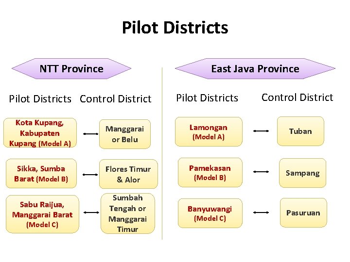 Pilot Districts NTT Province East Java Province Pilot Districts Control District Kota Kupang, Kabupaten