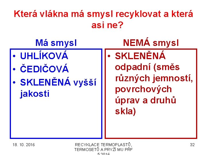 Která vlákna má smysl recyklovat a která asi ne? Má smysl • UHLÍKOVÁ •